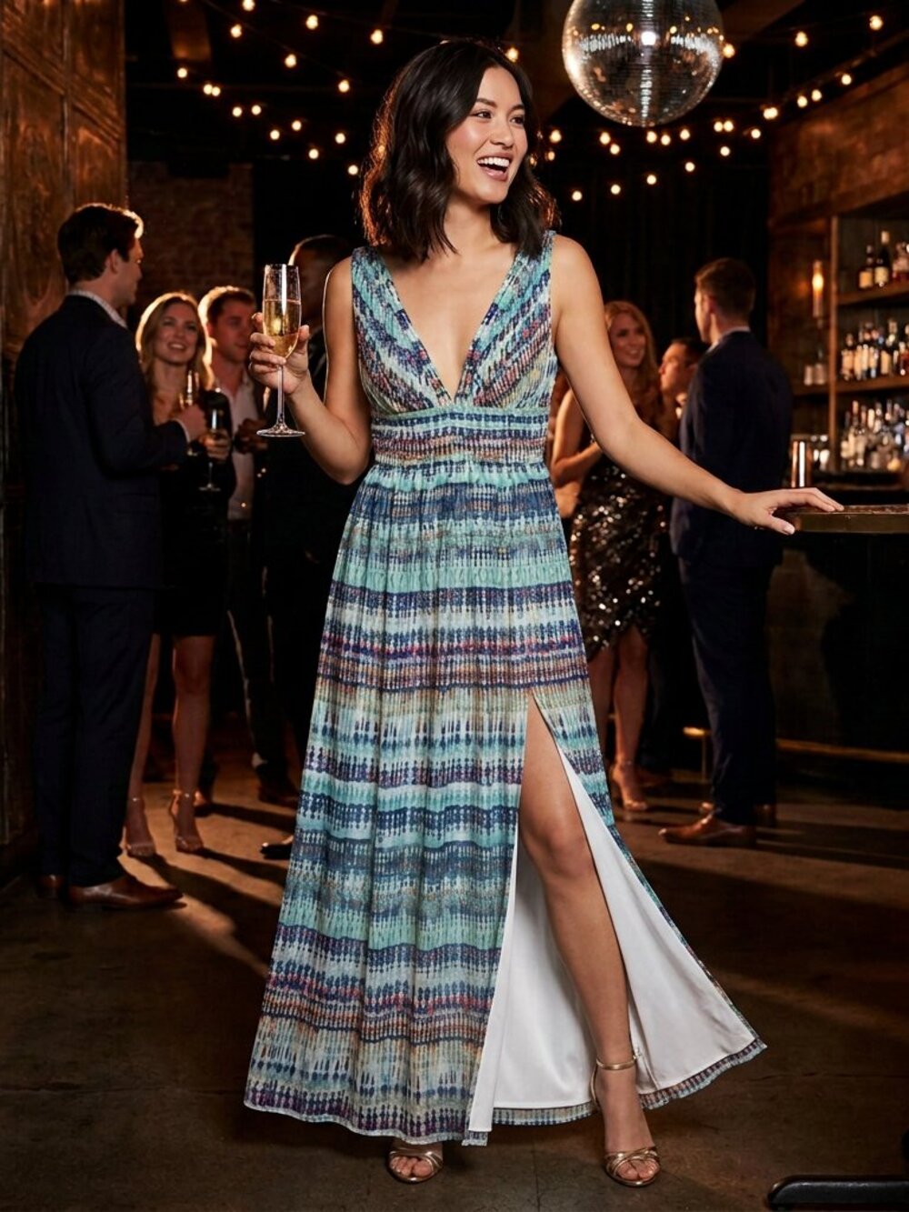 Aidan Aidan Mattox Multicolor Tie Dye Sleeveless V-Neck Gown / Dress - Size 10